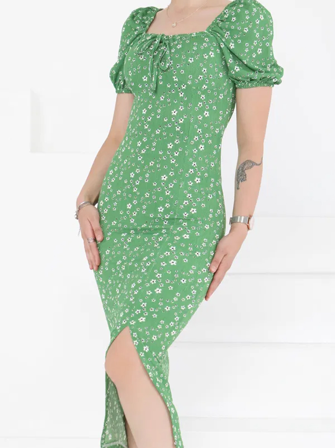 Prenses Green Kol Yırtmaçlı Elbise 