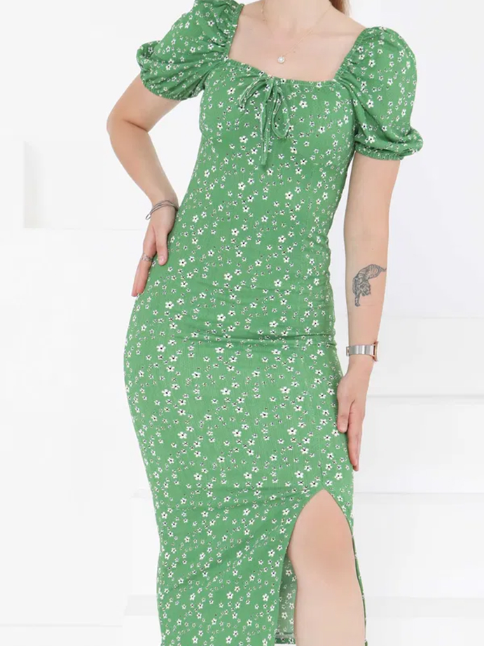 Prenses Green Kol Yırtmaçlı Elbise 