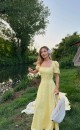 Brode Karpuz Kol Elbise Sarı