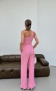 Aksesuar Detaylı Büzgülü Pantolon Takım Pembe