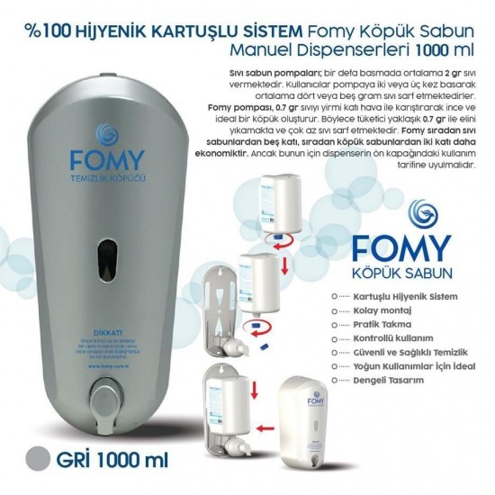 FOMY Köpük Sabun Gri Dispenser 1000 ml 10'lu koli
